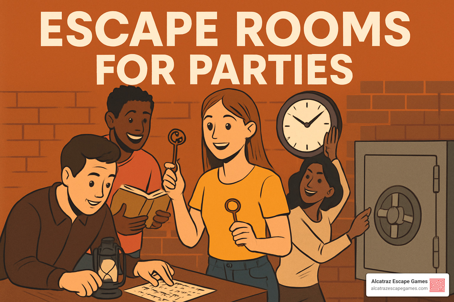 tabletop escape room setup with printed clues, props, and puzzle materials spread across a dining table - Escape rooms for parties
