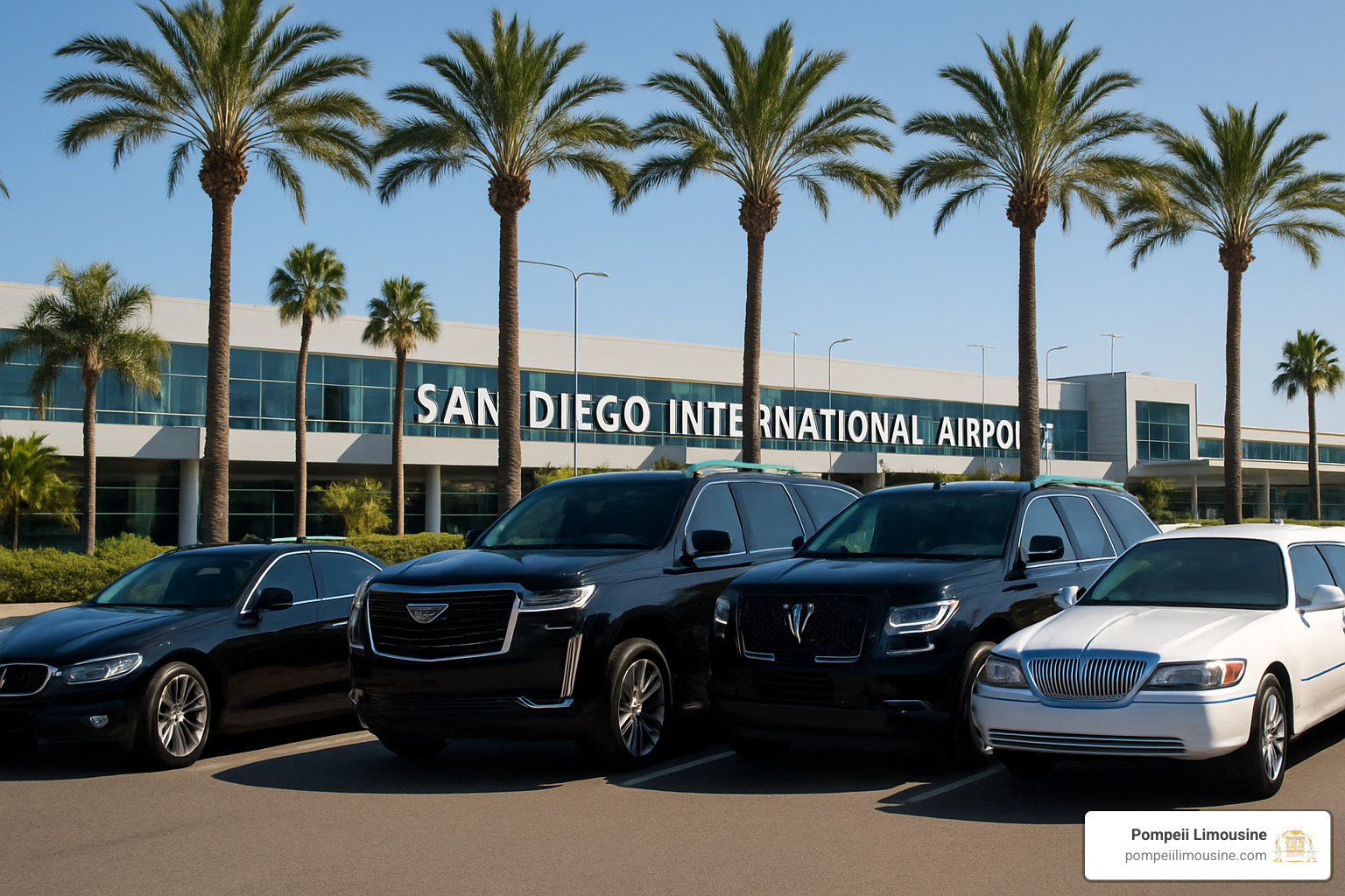 luxury vehicle fleet lineup showing sedans, SUVs, and limousines - san diego airport limo