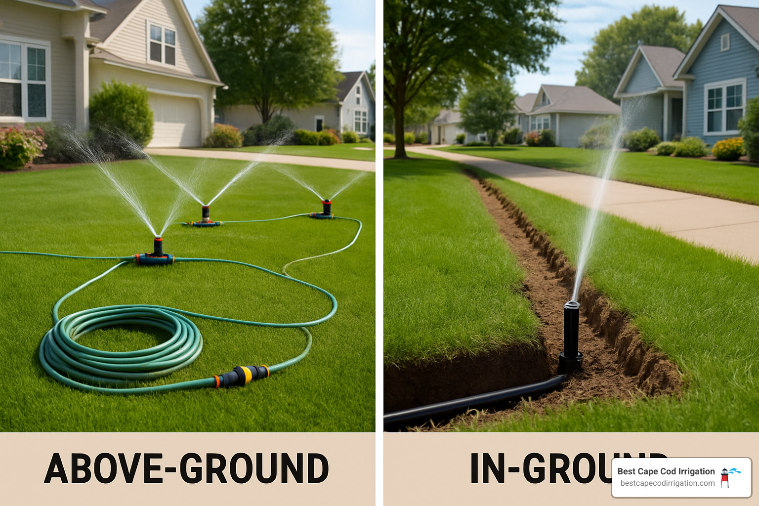 comparison of above-ground sprinkler kit versus in-ground pop-up sprinkler system installation - programmable sprinkler
