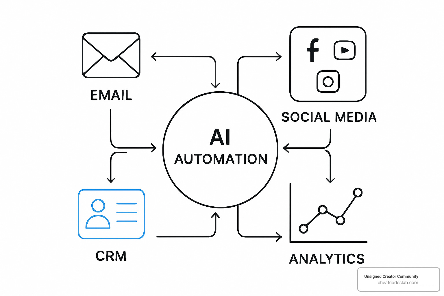 AI workflow integration diagram showing data flow between marketing tools - artificial intelligence tools