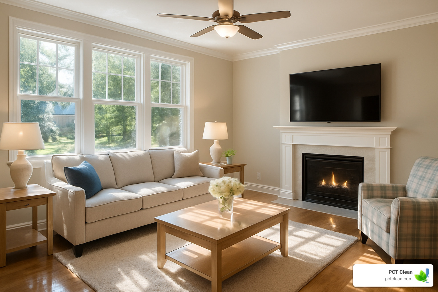 sparkling clean living room with natural lighting - cleaning services kennesaw ga