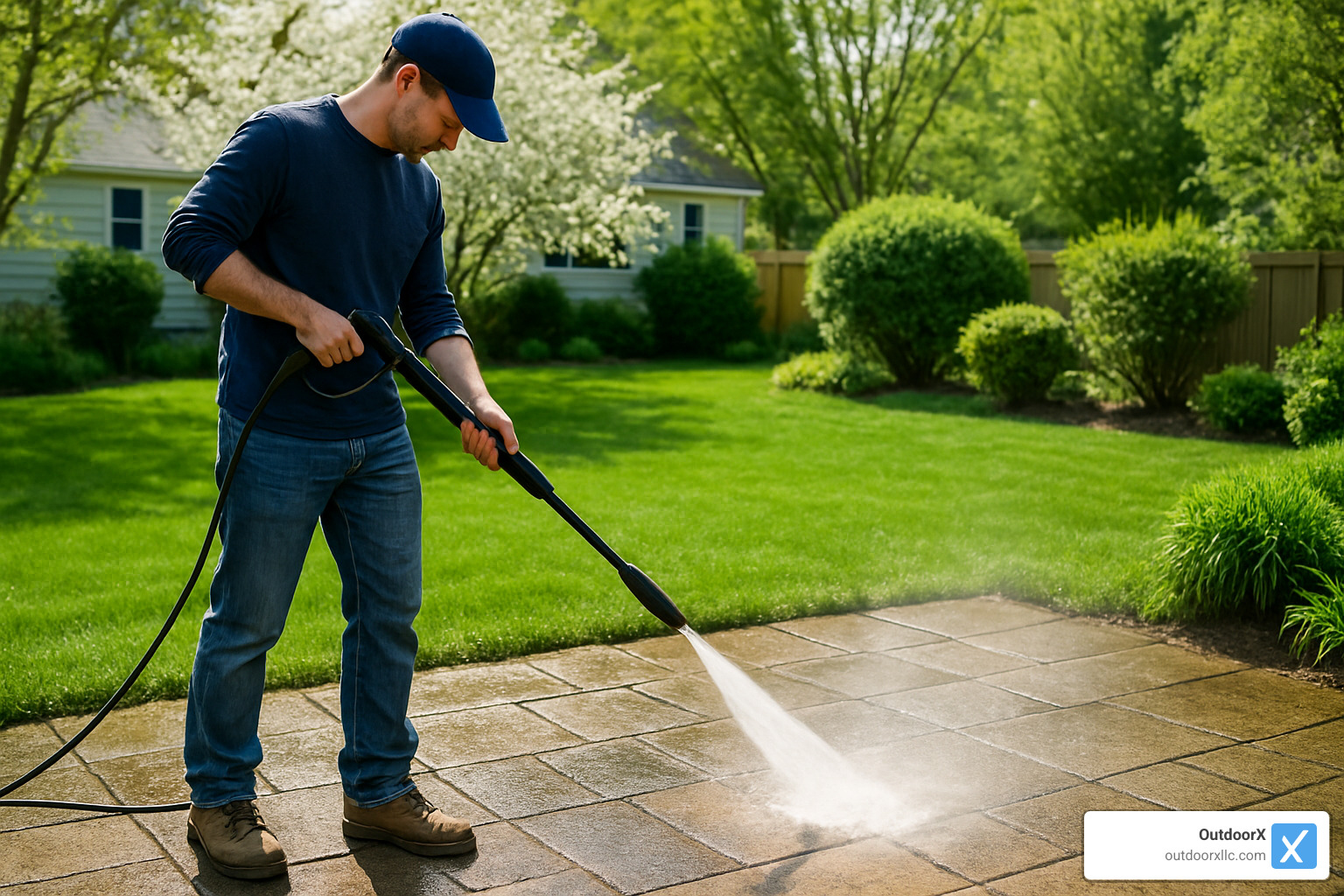 pressure washing patio - how to do spring yard cleanup