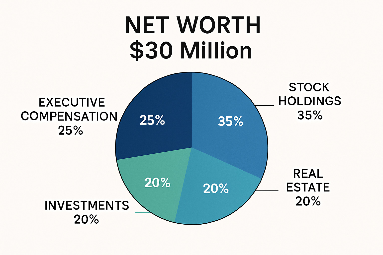 Wealth distribution pie chart showing Christian Stracke's $30 million net worth breakdown - christian stracke net worth