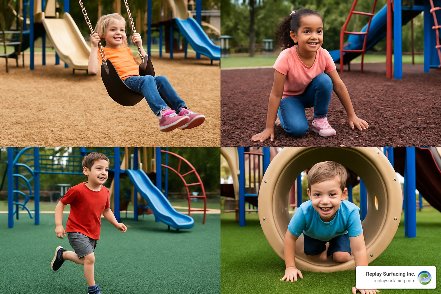 playground surfaces materials collage - playground surfaces