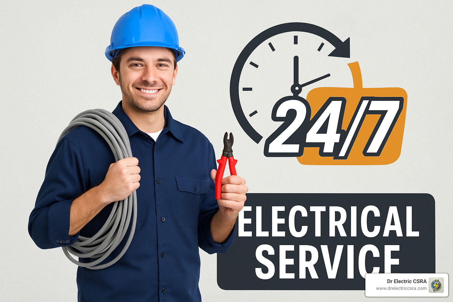 Electrical panel with tripped breakers showing emergency warning signs - 24 7 electrical service
