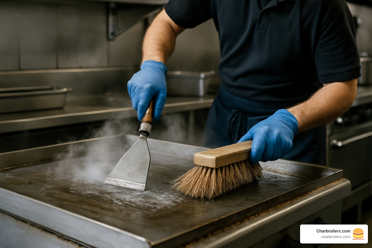 griddle cleaning in action - commercial griddle propane