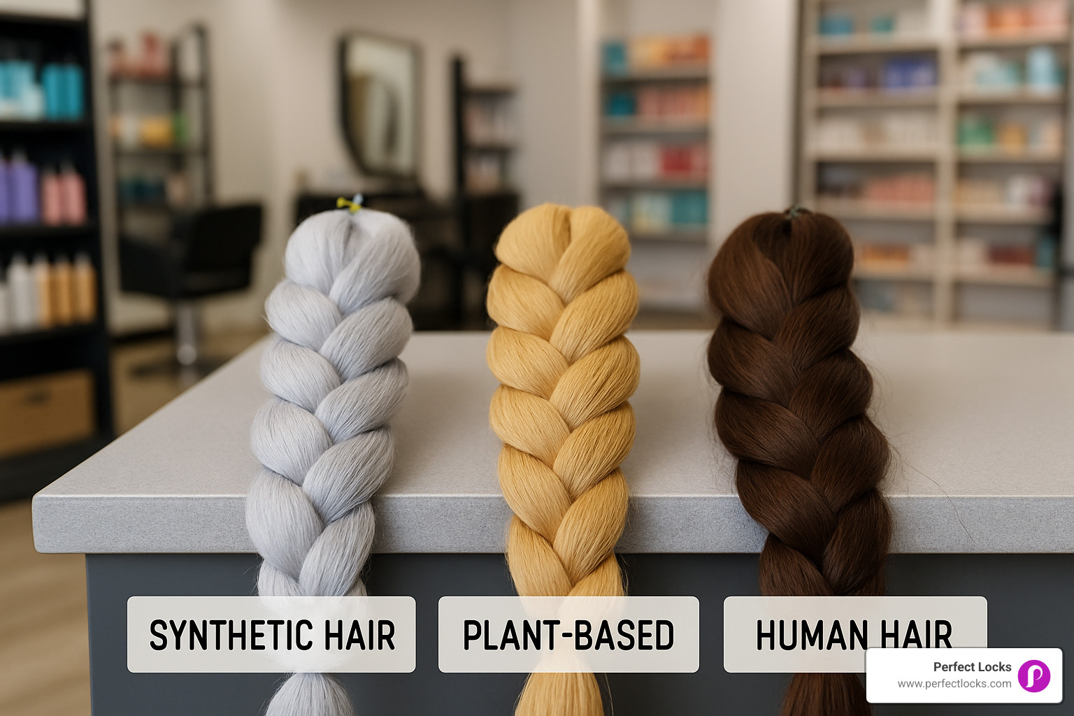 Comprehensive comparison infographic showing synthetic vs human vs plant-based braiding hair options with cost analysis, longevity expectations, maintenance requirements, and styling versatility across different hair types - braiding hair infographic