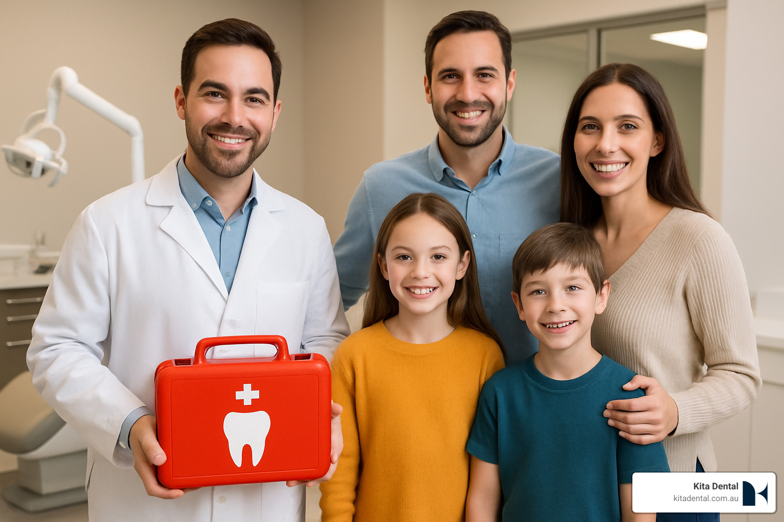 dentist with emergency dental kit - family dental clinic