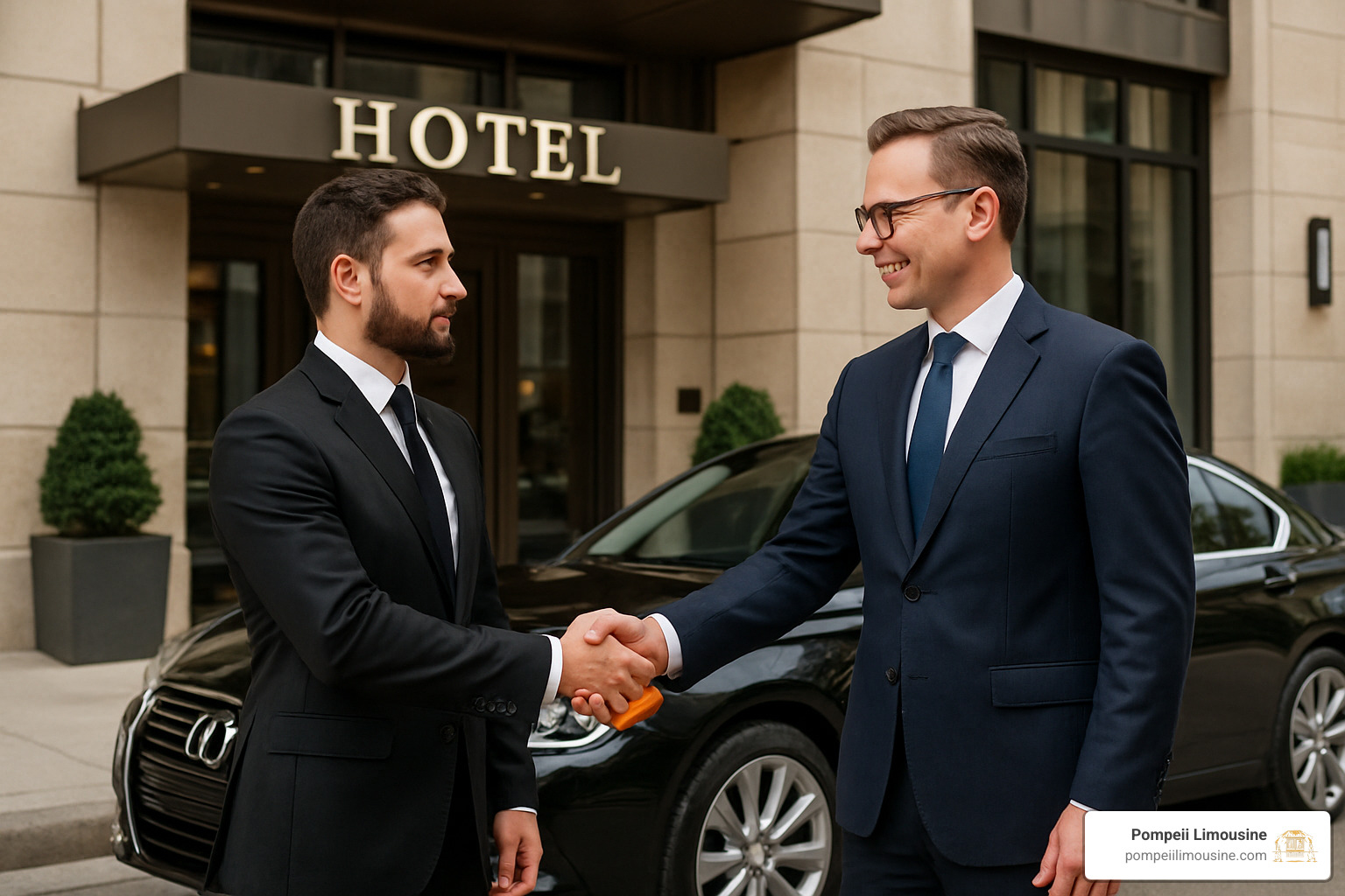 business handshake between luxury car service owner and hotel general manager representing strategic partnership - how to start a luxury car service