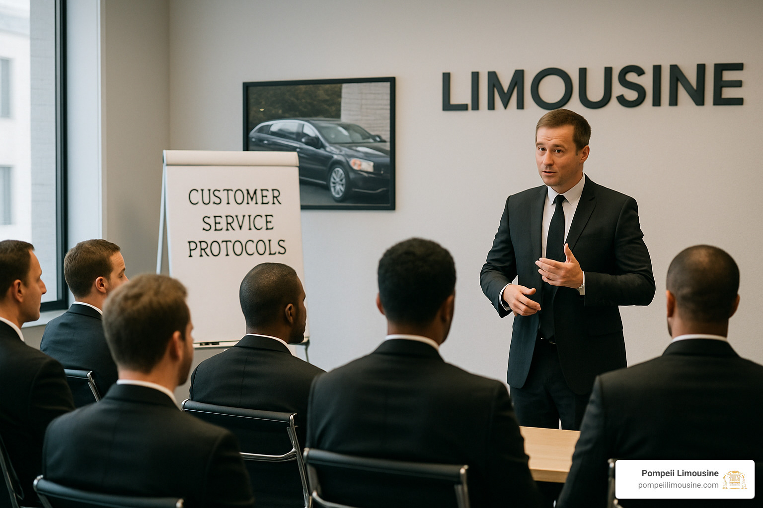 chauffeur training session with professional drivers learning customer service protocols - how to start a luxury car service