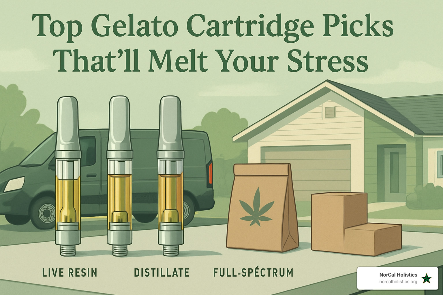 Three different gelato cartridge styles showing live resin, distillate, and full-spectrum options - gelato cartridge