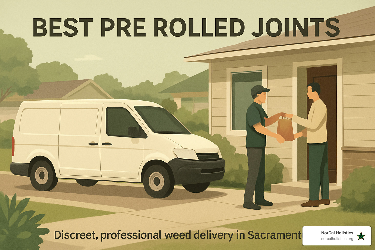 Blog-feature graphic: Discreet, professional weed delivery in Sacramento, CA for pre-rolled joints. Clean vehicle, modern home, brown paper bag, sunny day, muted greens palette. - best pre rolled joints Blog-feature graphic: Discreet, professional weed delivery in Sacramento, CA for pre-rolled joints. Clean vehicle, modern home, brown paper bag, sunny day, muted greens palette. - best pre rolled joints