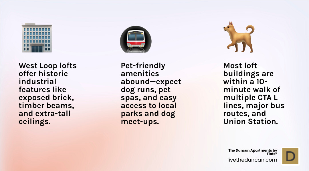 Infographic: How loft living blends history, luxury, and location in the West Loop - west loop loft apartments for rent infographic 3_facts_emoji_light-gradient