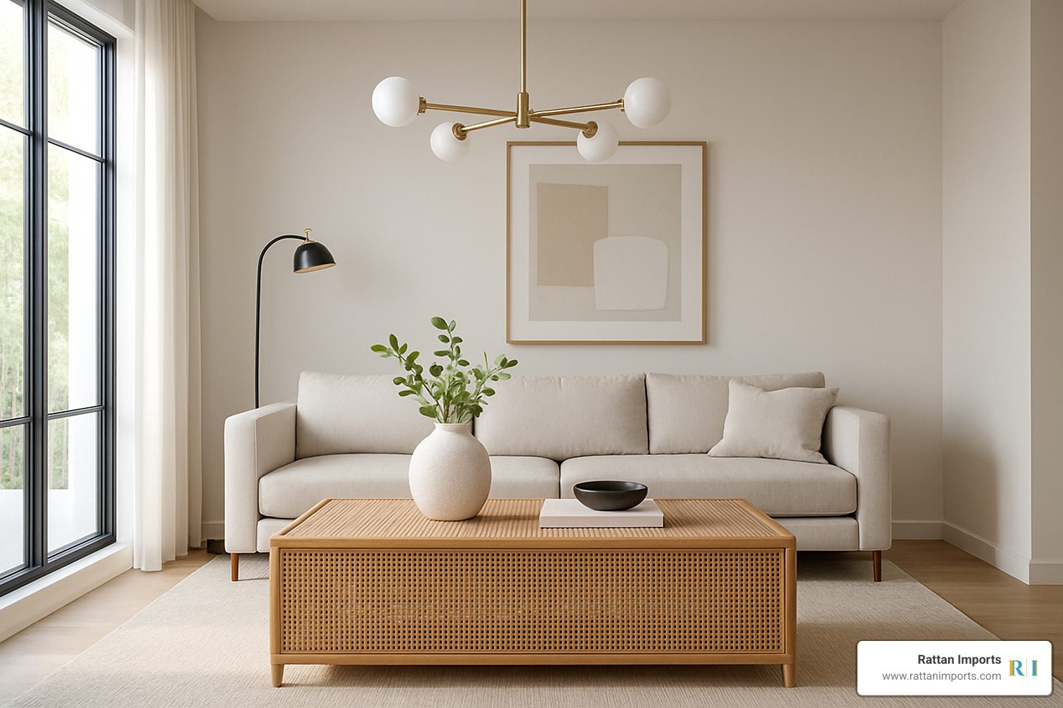 modern living room with rectangle rattan coffee table - rectangle rattan coffee table
