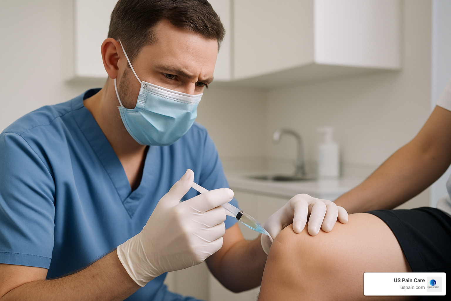 A medical professional performing an injection into a patient's knee - orthopedic pain management carson city nv A medical professional performing an injection into a patient's knee - orthopedic pain management carson city nv