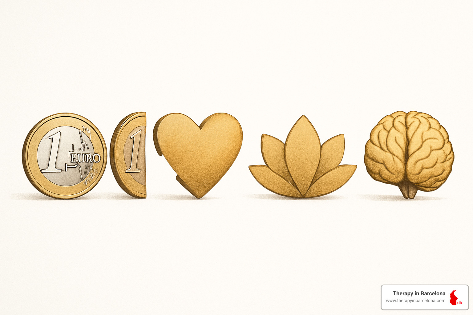 Euro coins changing into wellness symbols - CBT therapy Barcelona