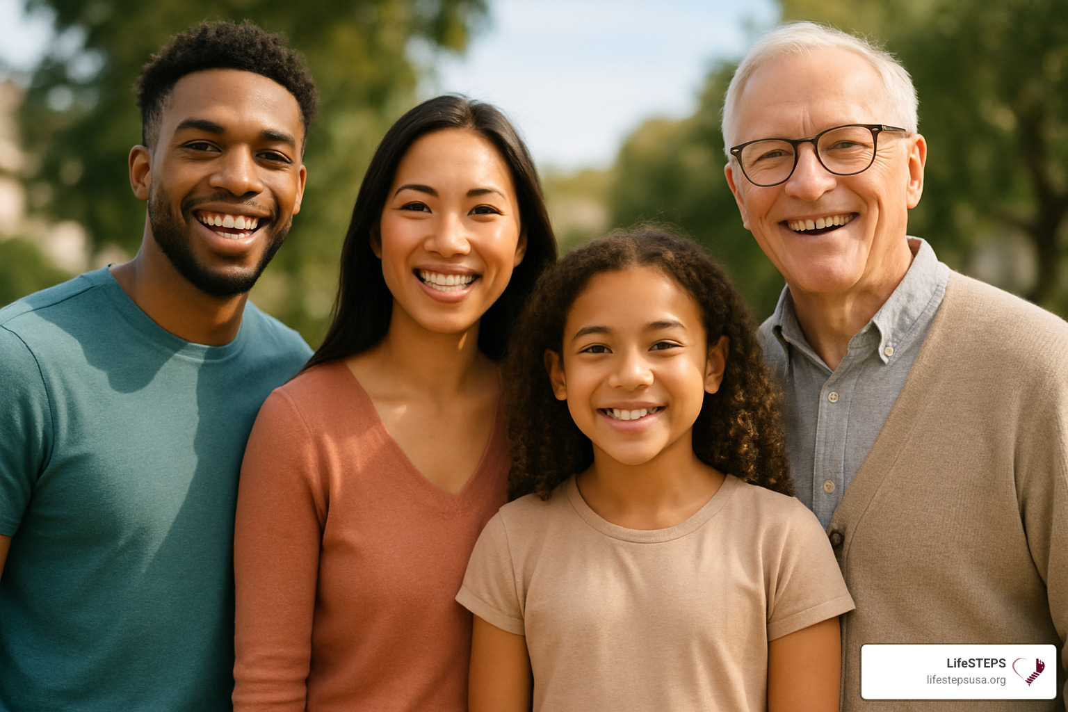 diverse group of people including a young adult, a family, and an older individual looking confident and happy - basic money management course