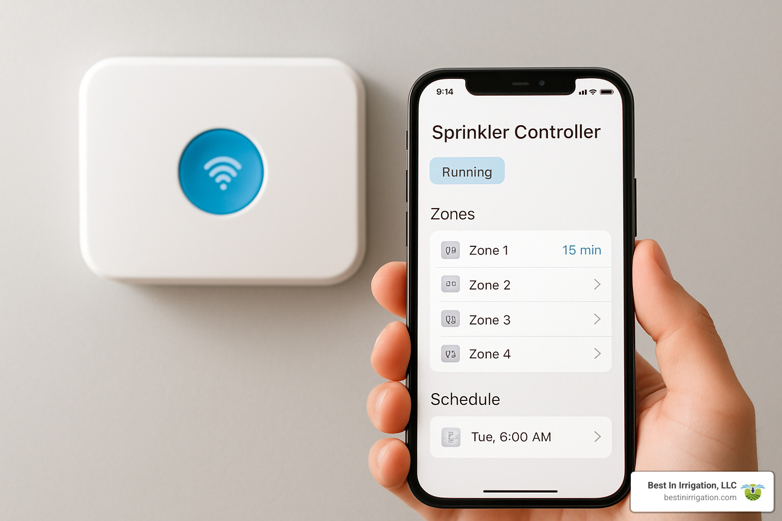 Top-tier smart controller with clean interface highlighting intuitive app - best lawn sprinkler controllers