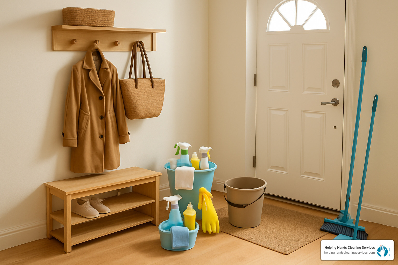 A neatly organized entryway, ready for cleaners to arrive - home cleaning services wheaton il