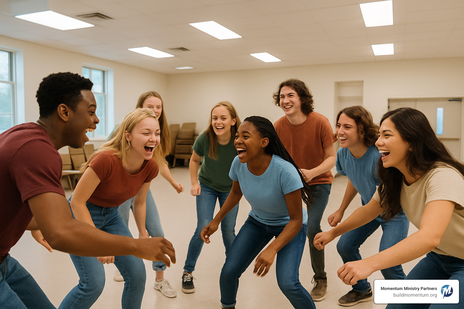 students in circle playing indoor game - youth group games