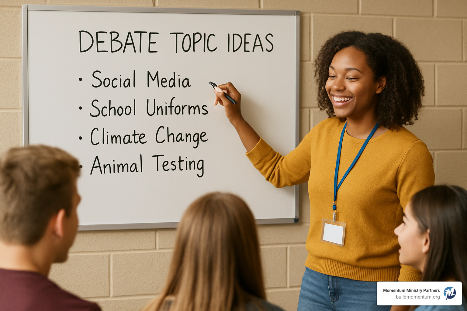 youth leader writing topic ideas on a whiteboard - youth group debate topics