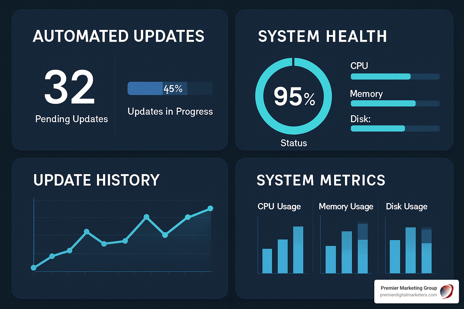dashboard showing automated software updates and system health monitoring - how does cloud computing improve the performance and user experience