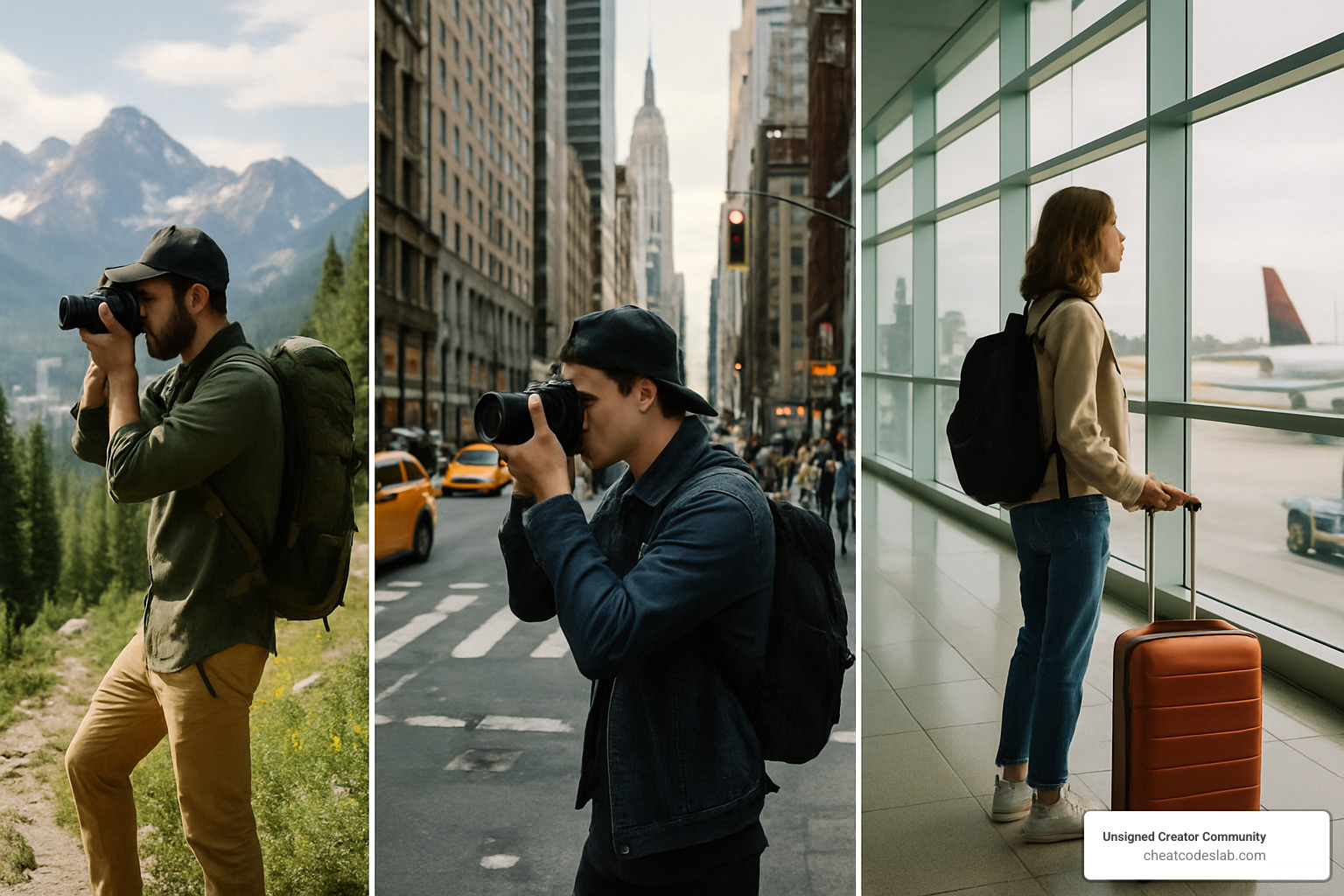 three travel scenarios: hiker, city photographer, airport traveler - best camera bag for travel photographer
