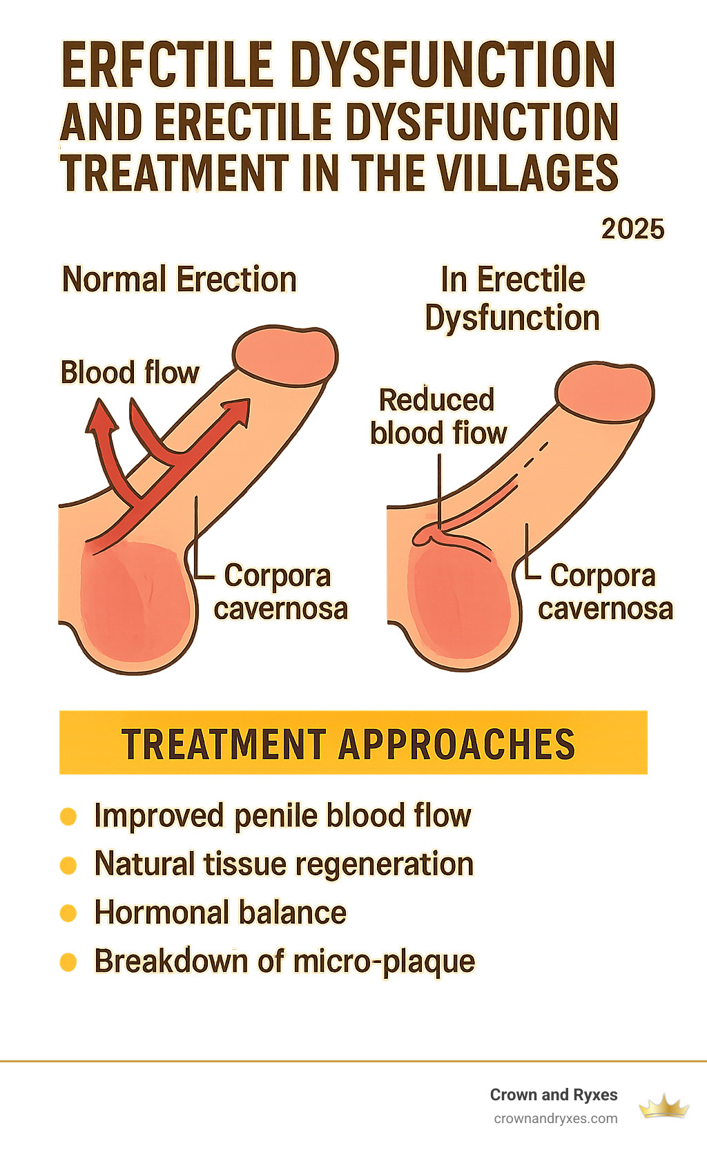 Infographic explaining the basic mechanism of an erection and what goes wrong in ED - erectile dysfunction treatment in the villages infographic