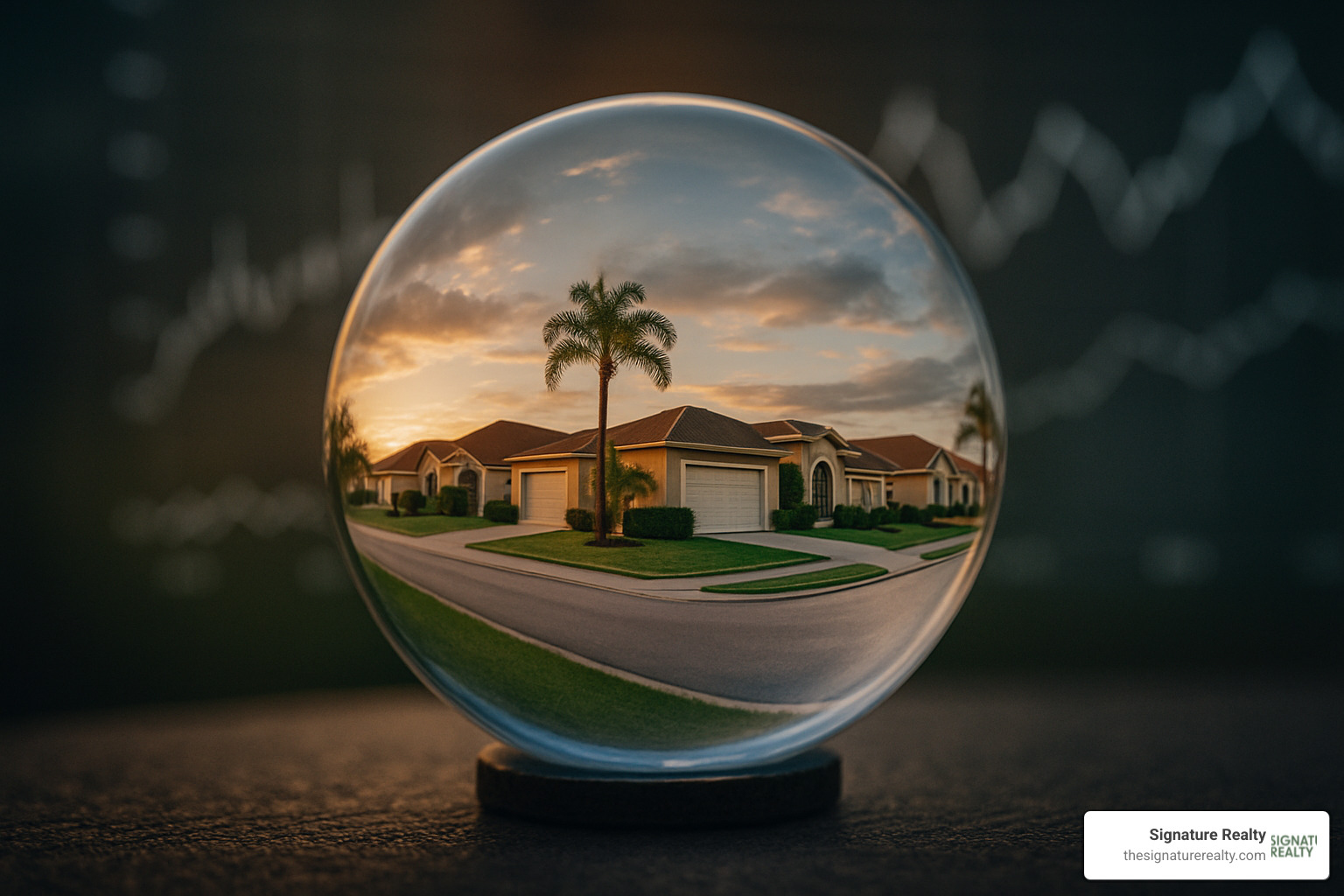 Crystal ball reflecting a Florida neighborhood representing future market predictions and forecasting - Florida real estate market analysis