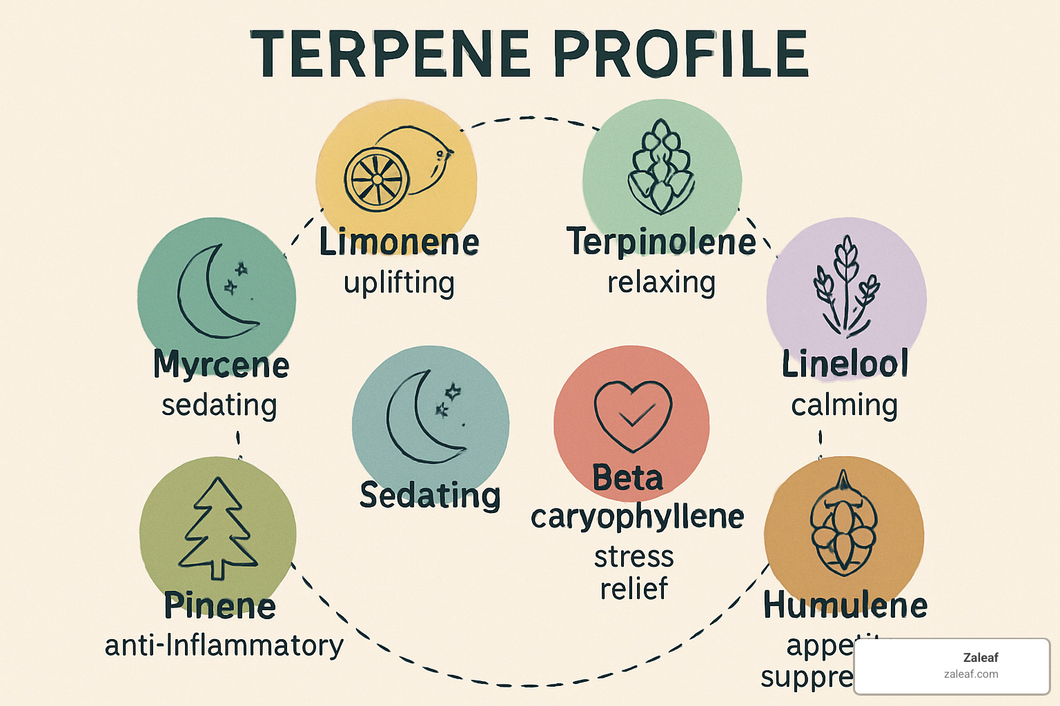 terpene profile chart showing different terpenes and their effects - best cannabis edibles