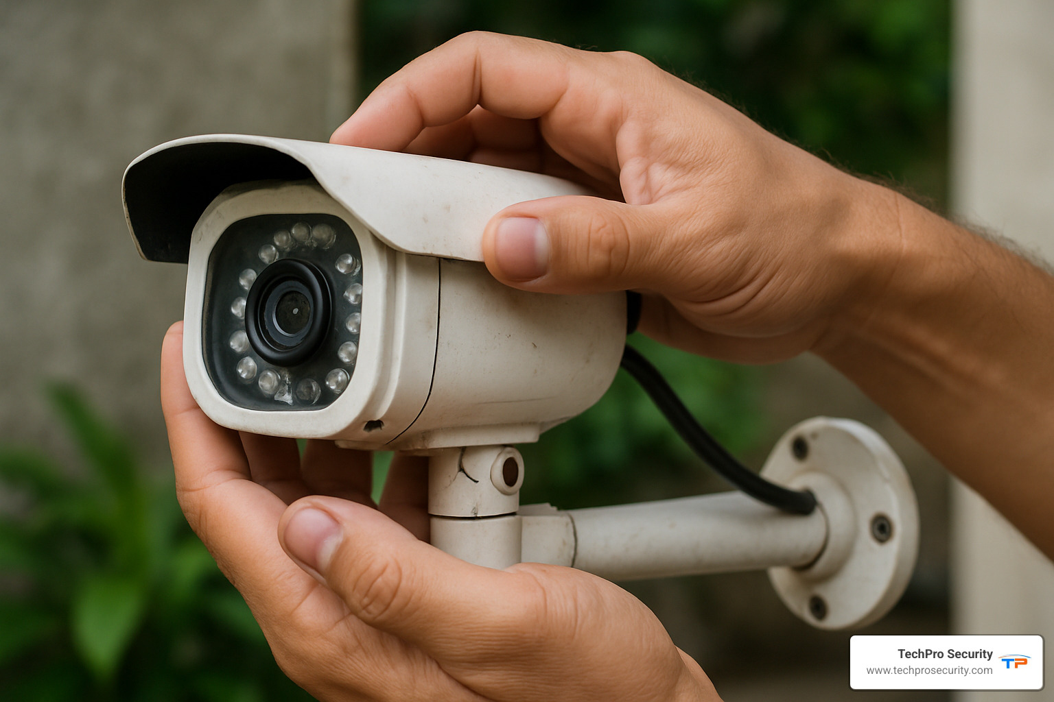 CCTV camera housing being inspected - camera maintenance checklist