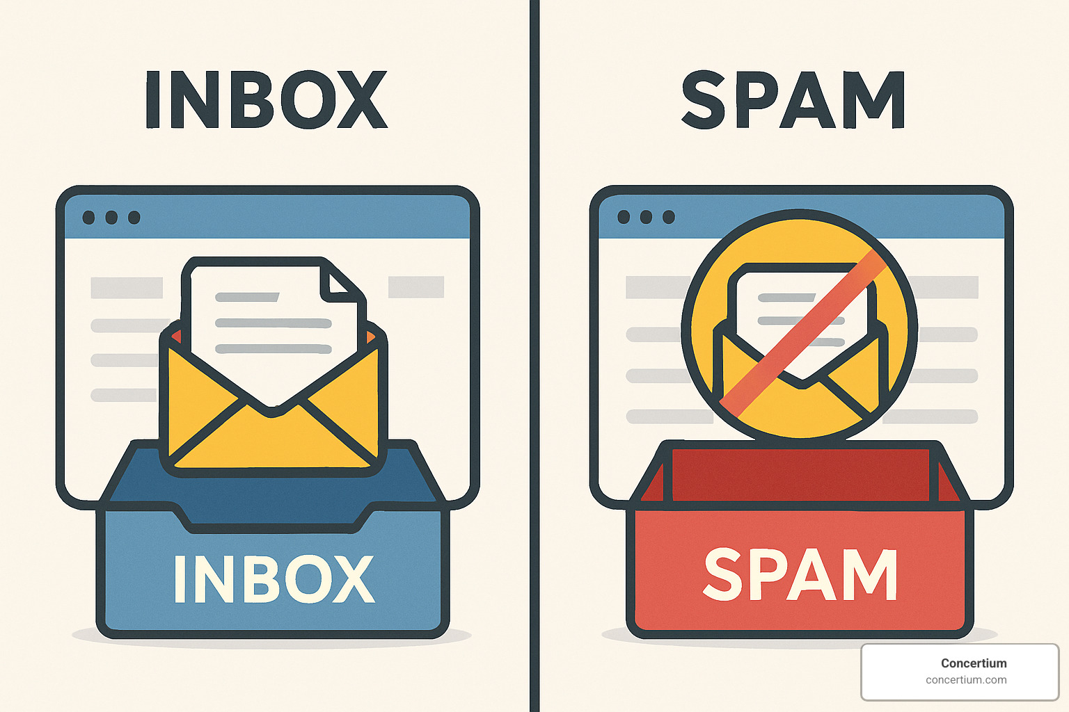 email successfully landing in an inbox vs. one in a spam folder - email security check