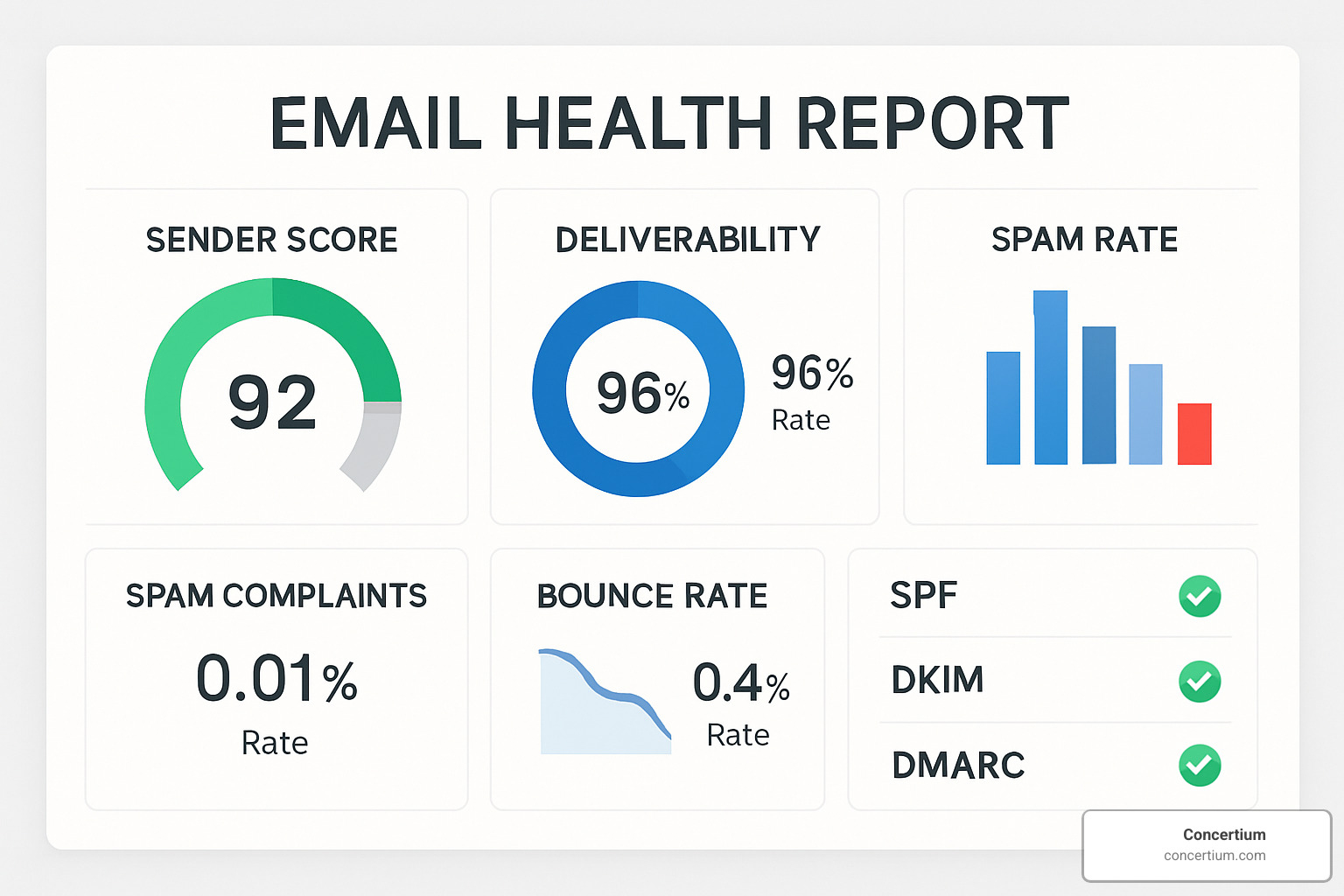 dashboard showing email health report results - email security check