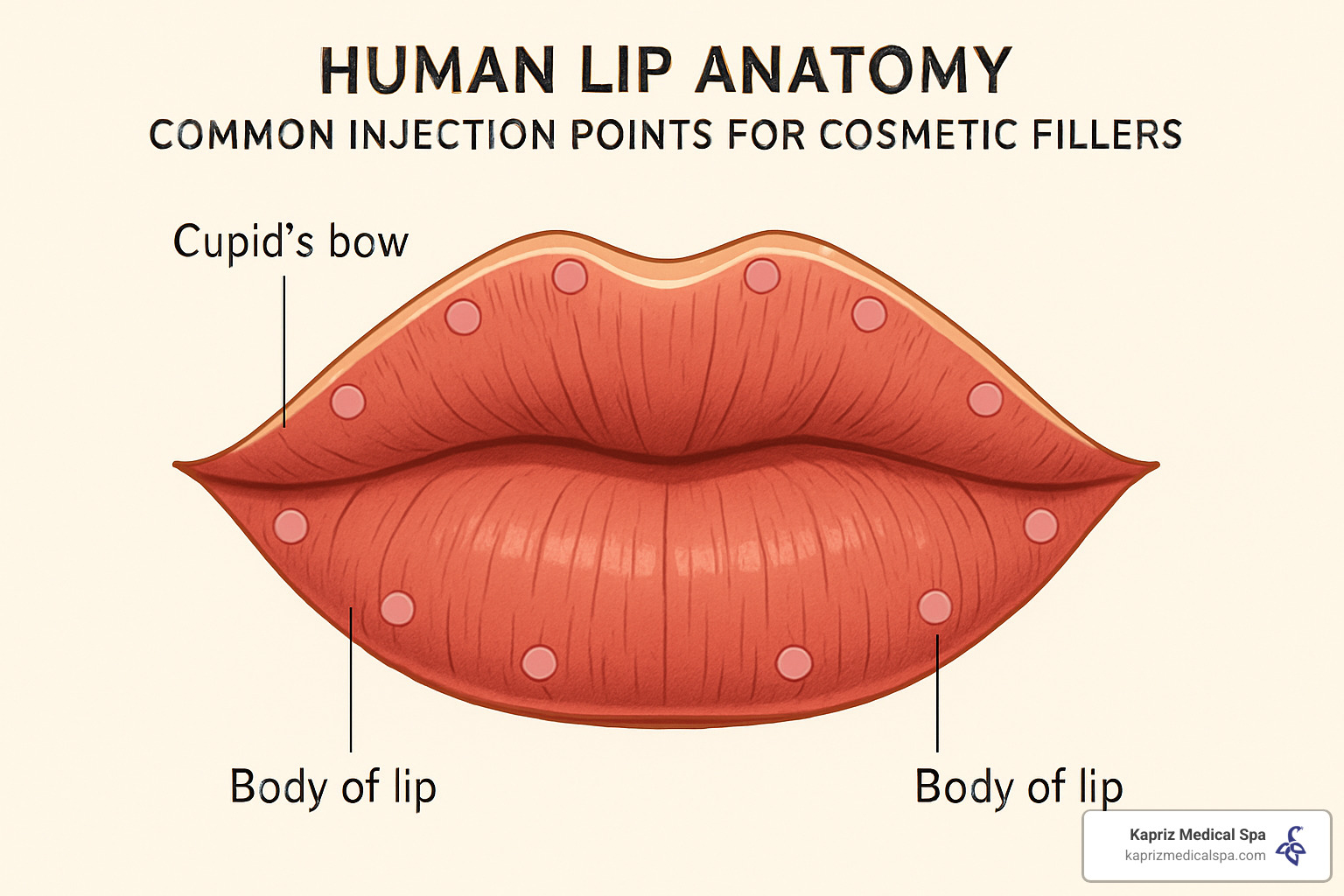 diagram showing lip anatomy and common injection points for improvement - affordable lip fillers jacksonville fl