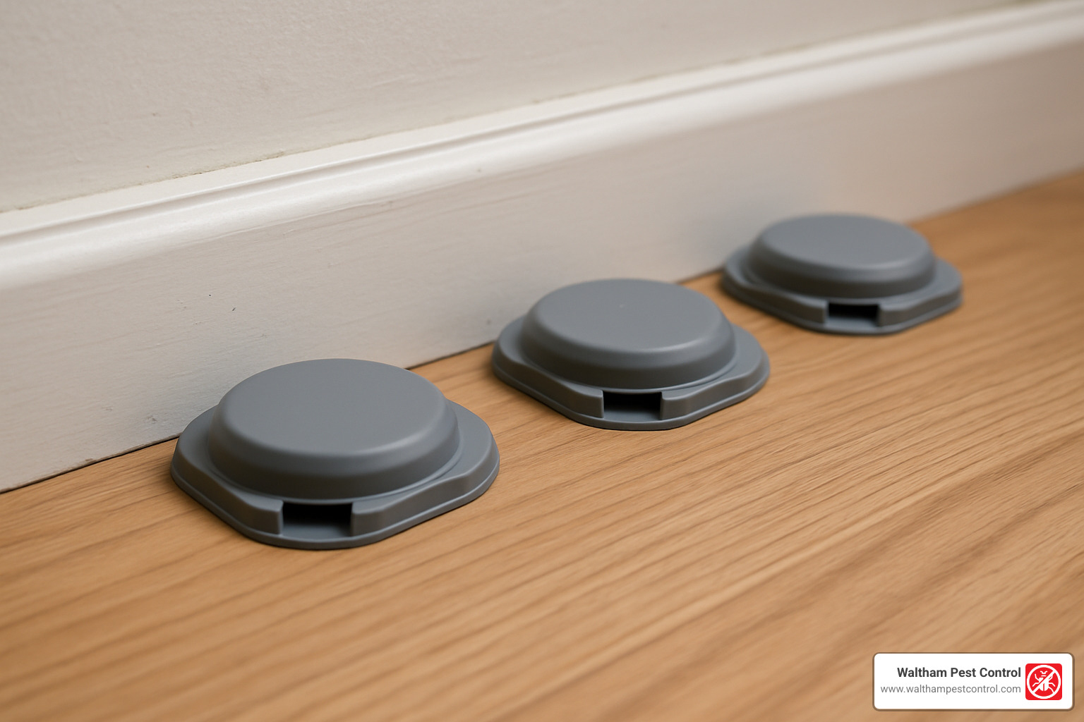 professional-grade ant bait stations placed discreetly along a baseboard - ant infestation in home