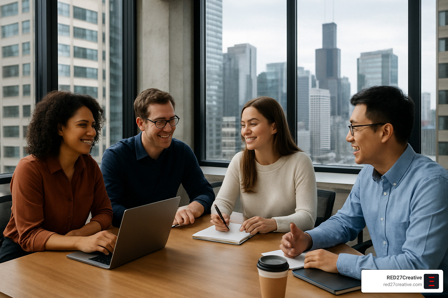 Boutique Consulting Firms Chicago Businesses Swear By • boutique consulting firms chicago • RED27Creative collaborative team meeting in modern chicago office - boutique consulting firms chicago
