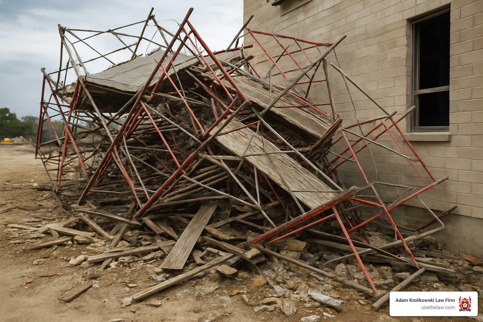 collapsed scaffold next to building - construction accident lawyer