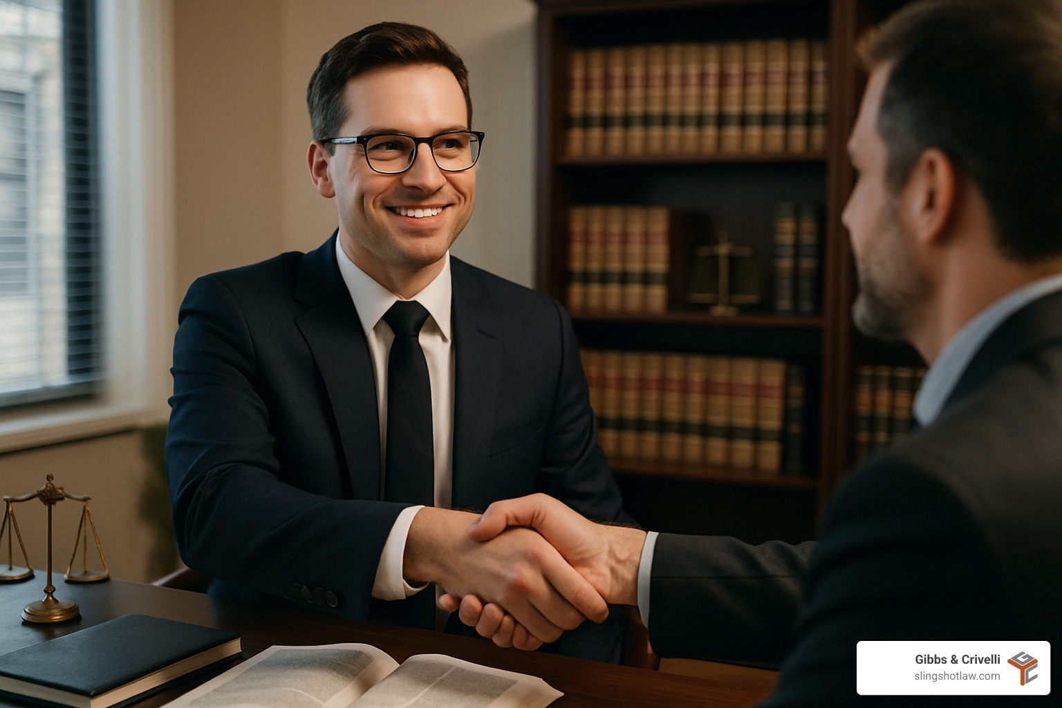 confident lawyer shaking hands with a client - texas motorcycle accident attorney