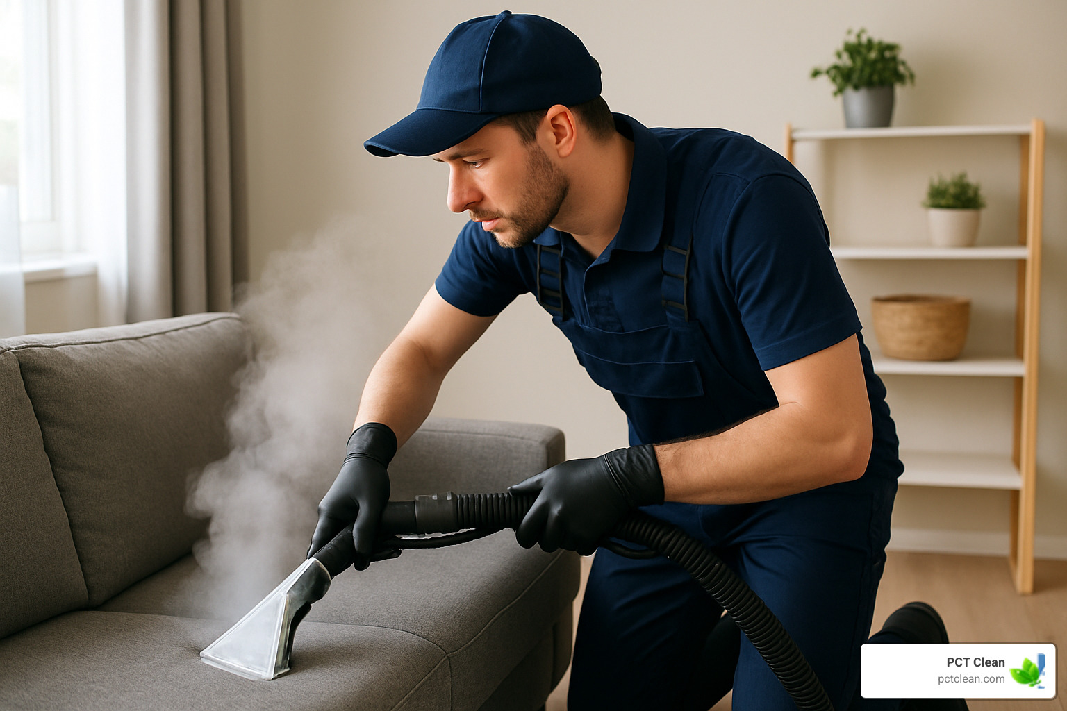 technician using steam extraction tool - upholstery cleaning specialists