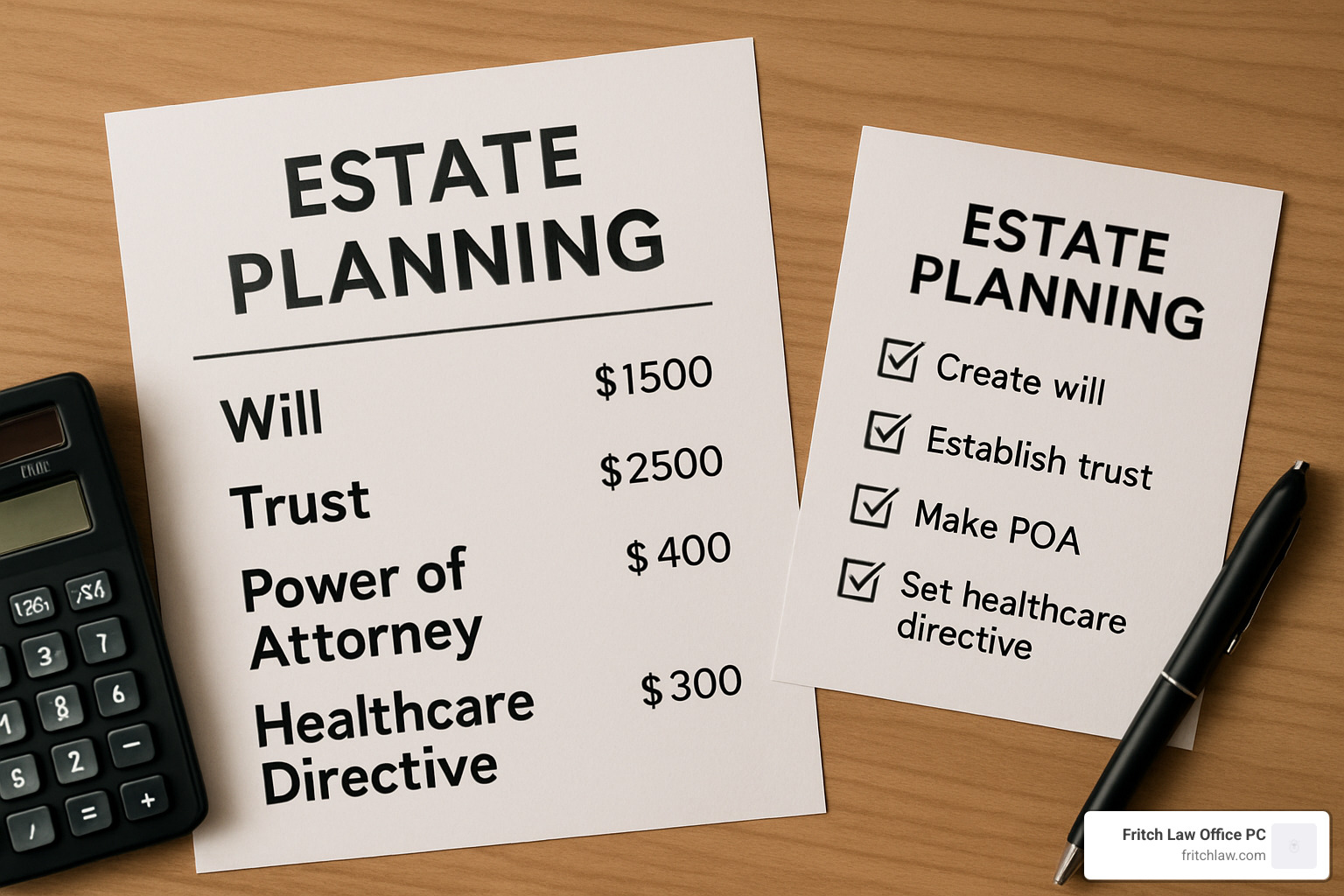 Estate planning documents checklist with cost breakdown - Estate attorney cost