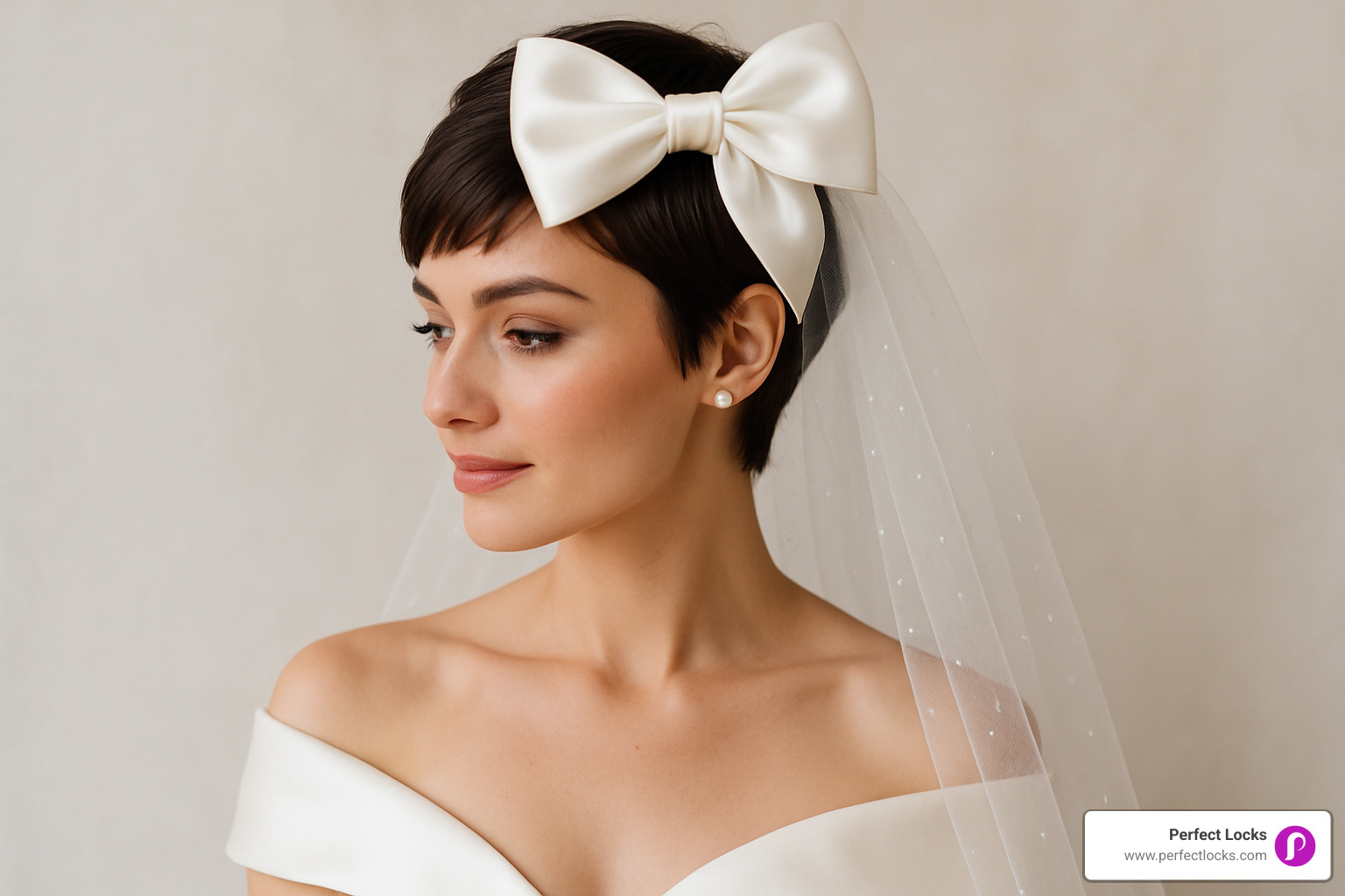 Bow veil on short hair - wedding hairstyles for short hair with veil and tiara