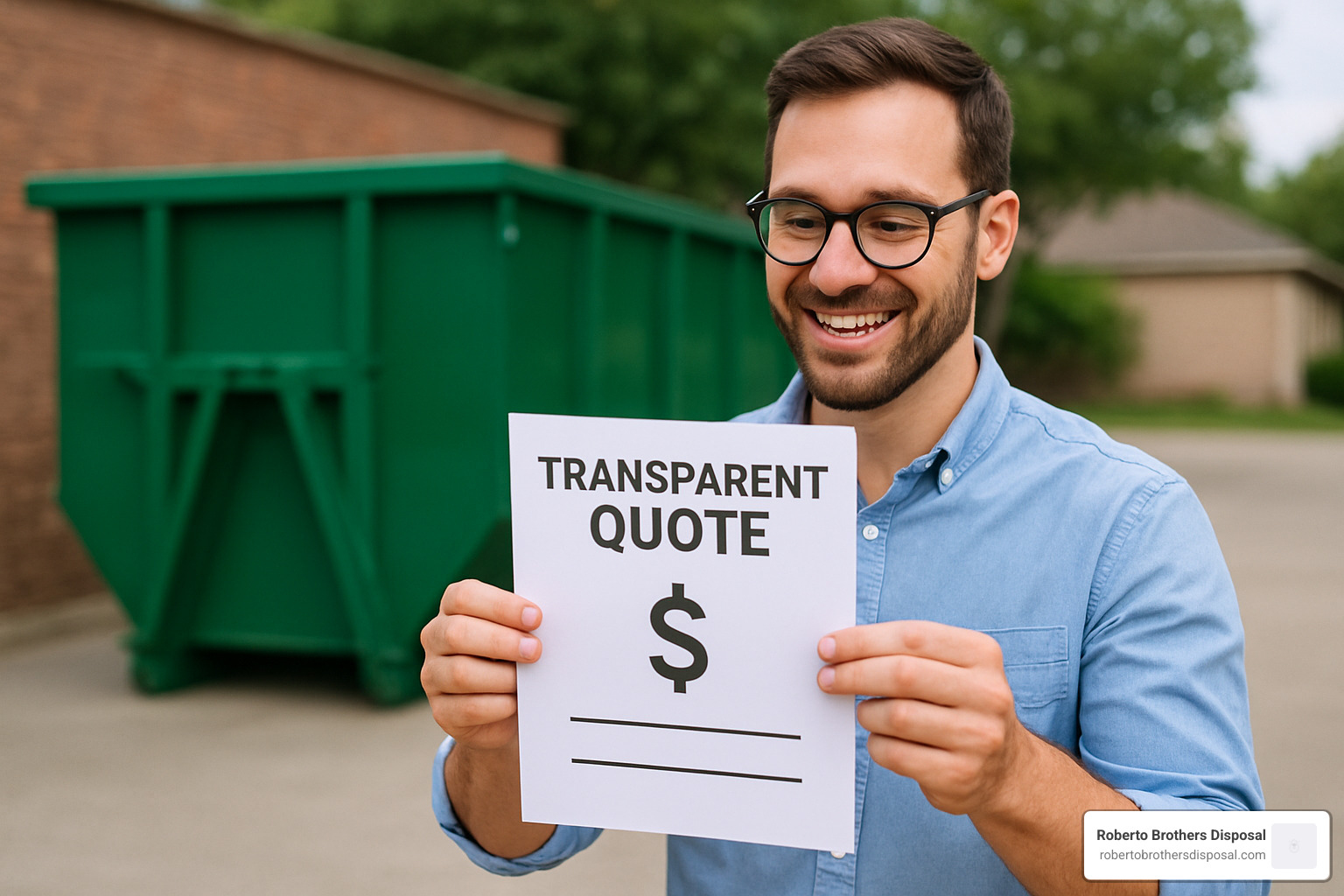 Person receiving a transparent quote for a dumpster rental - roll off dumpster rental