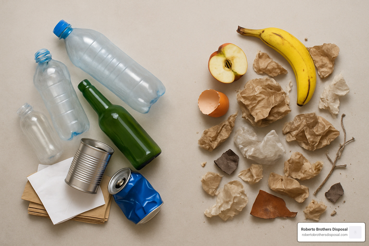 Sorted waste with recyclables separated from general debris - roll off dumpster rental