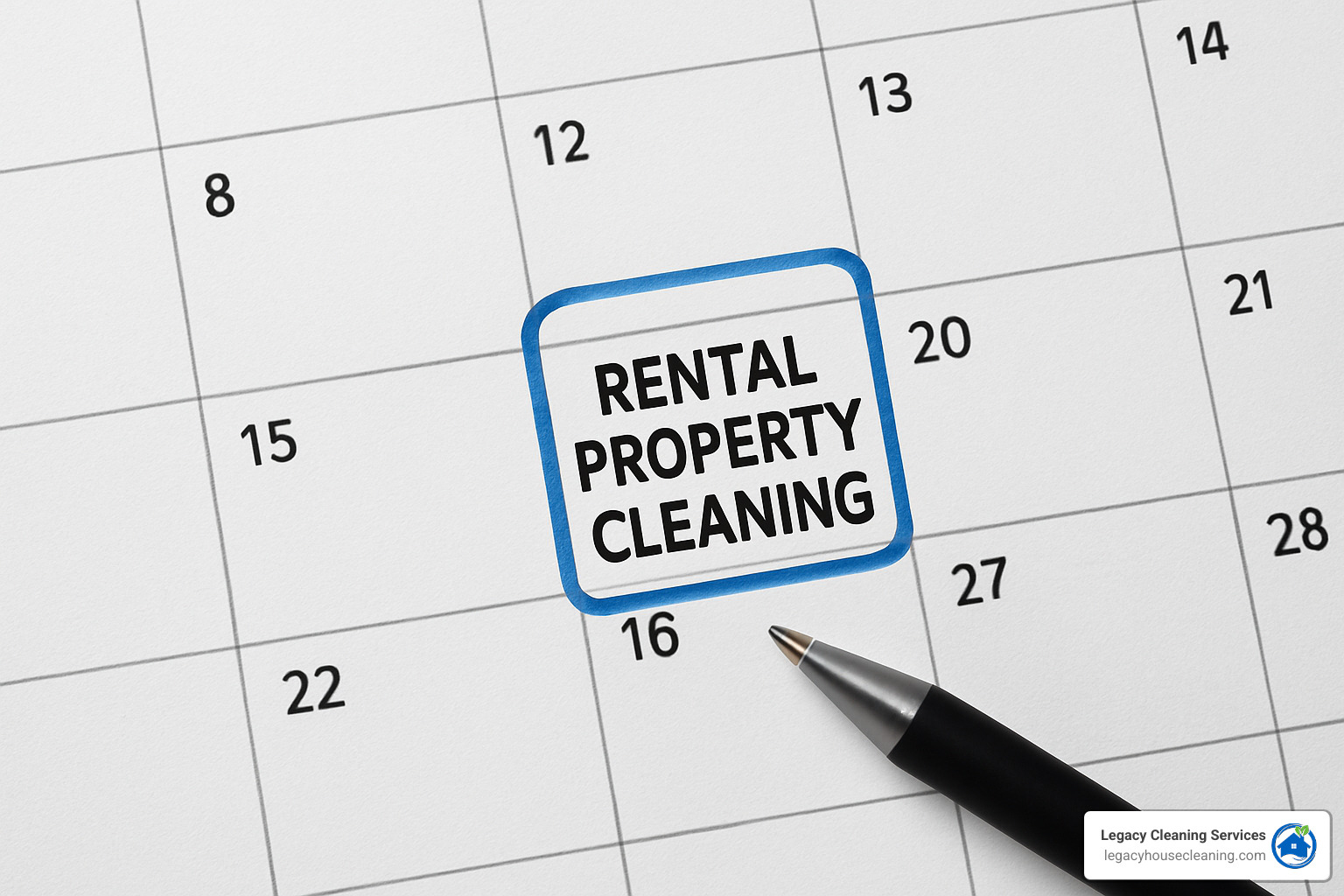 calendar with a recurring cleaning appointment marked "Turnover Clean" - cleaning for rental properties