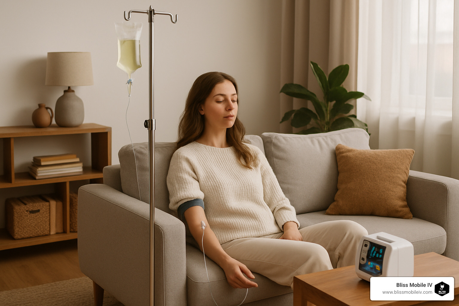 modern mobile IV therapy setup in comfortable home environment - iv infusion for dehydration