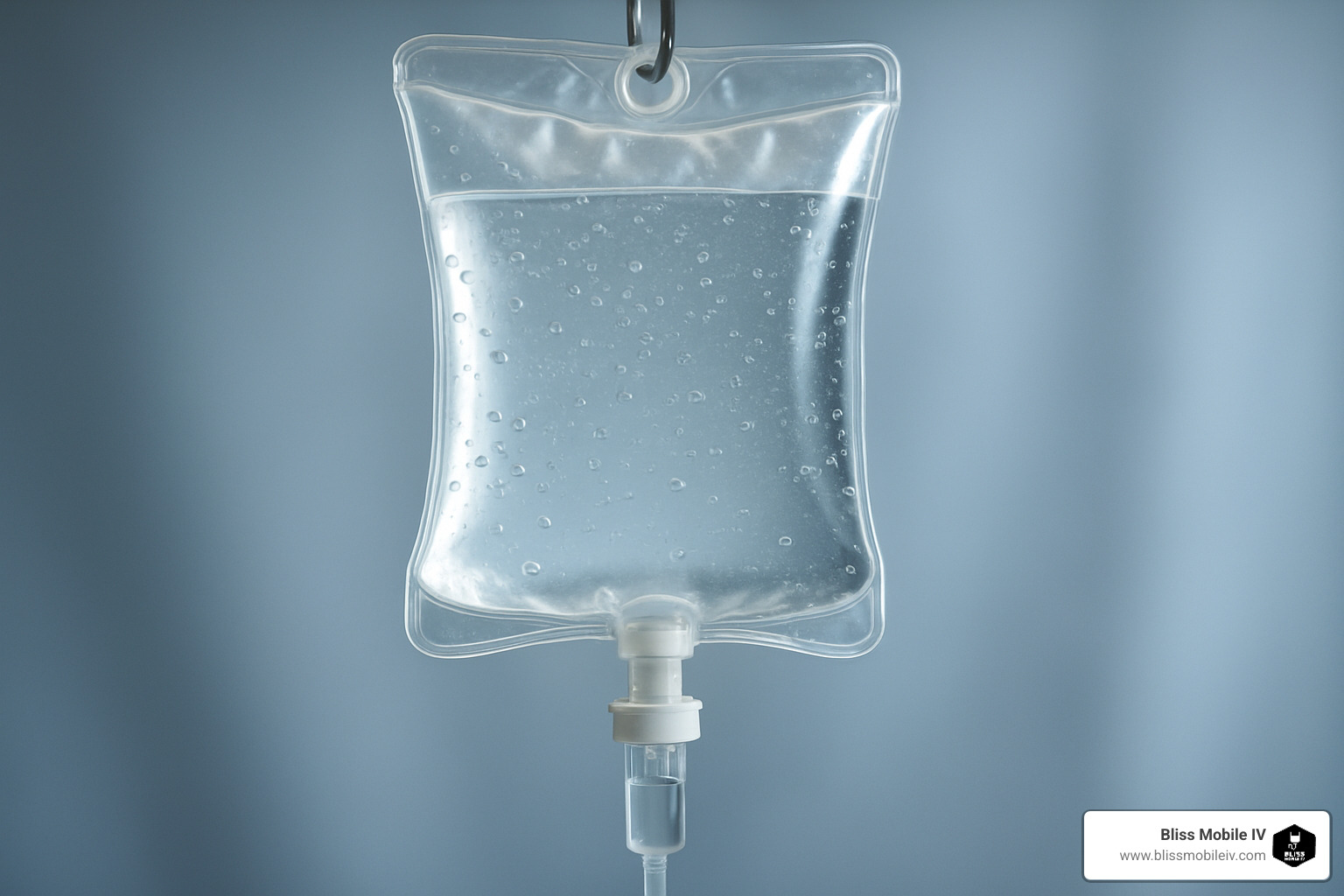 close-up of IV bag with saline solution and medical tubing - iv infusion for dehydration