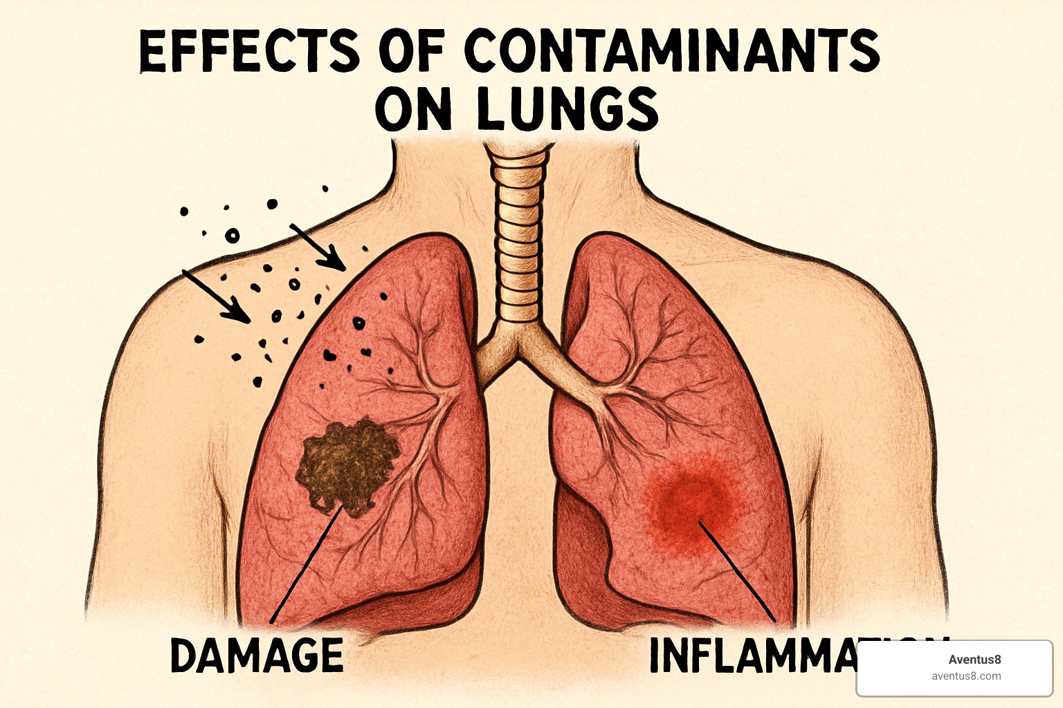 Diagram showing the potential effects of contaminants on the lungs - are thc vape cartridges from dispensaries safe