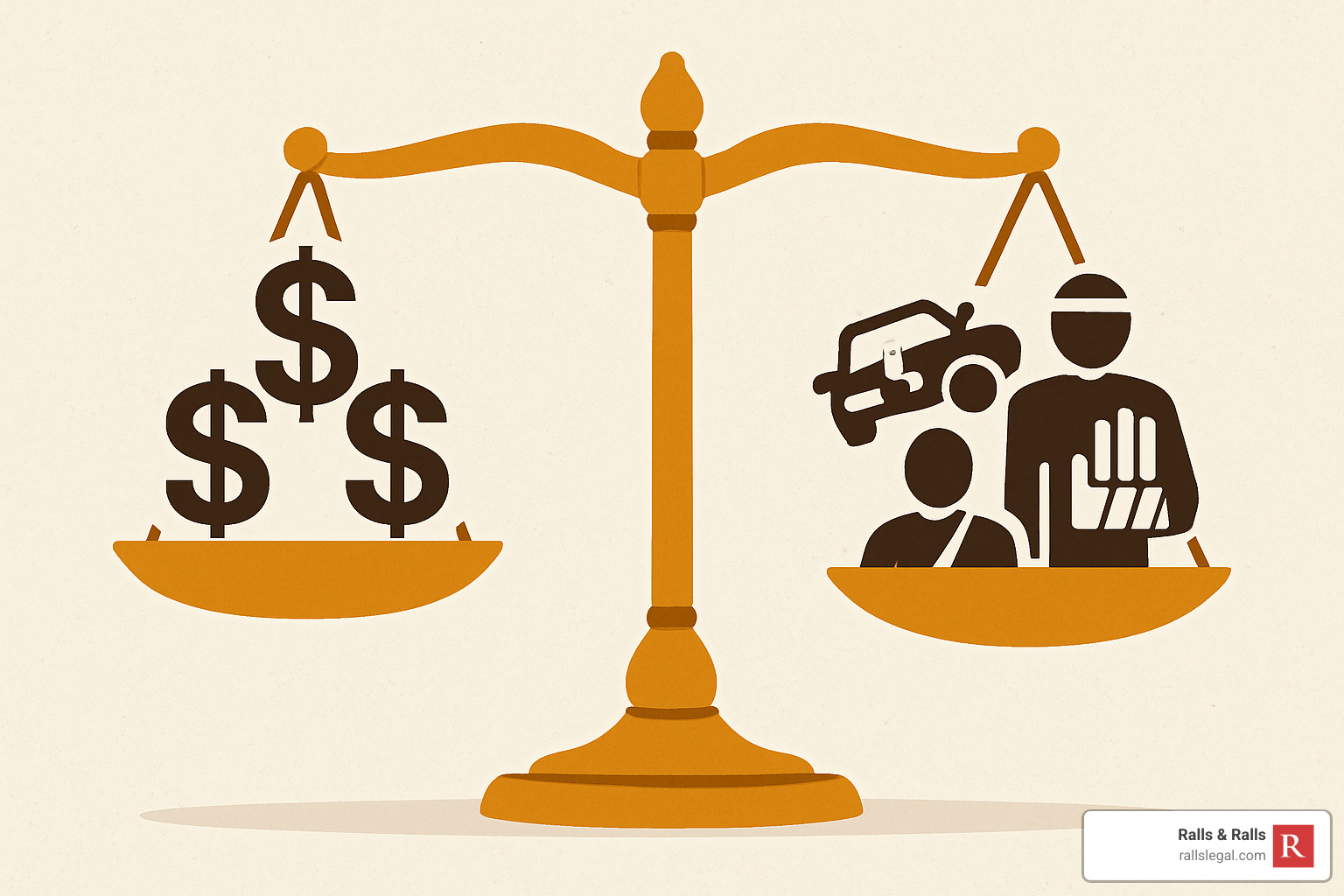 dollar sign scale representing compensation calculations - car crash injury compensation