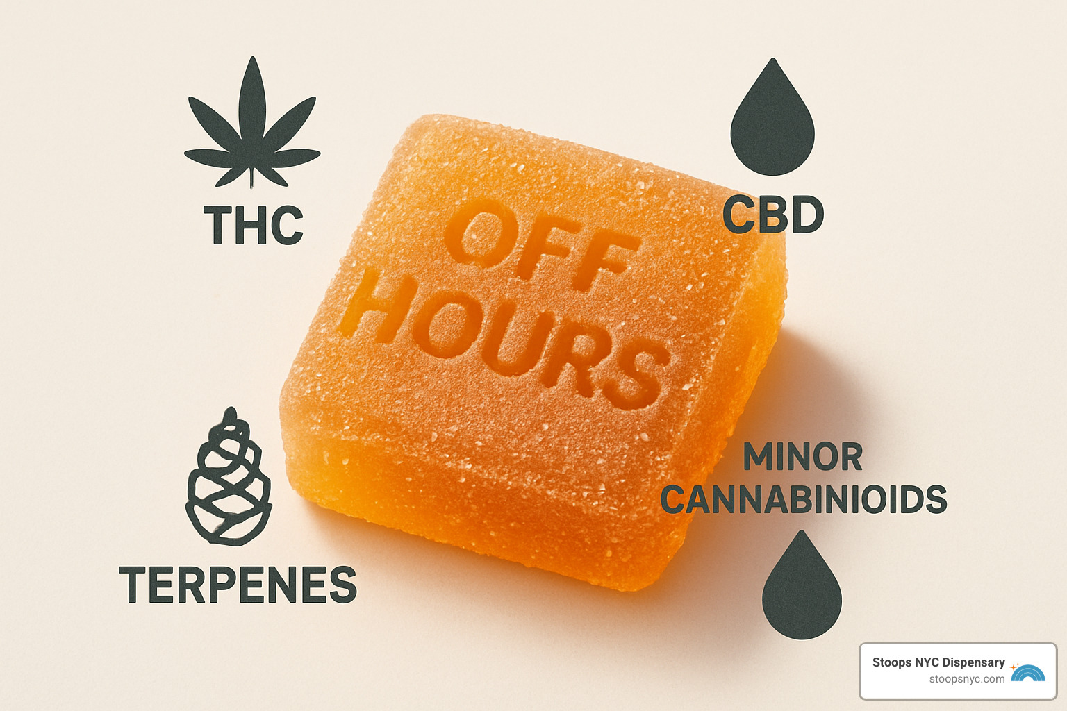 off hours gummy with ingredient icons - off hours edibles