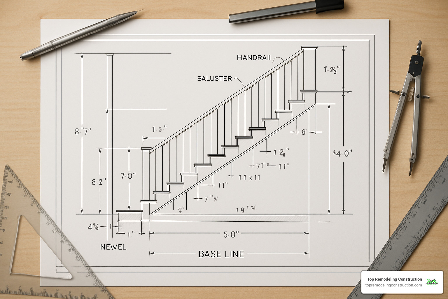 detailed staircase design blueprint with measurements and specifications - stair remodel las vegas